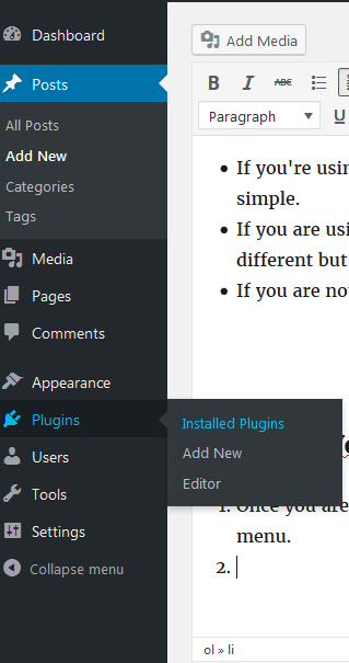 Wordpress plugin menu