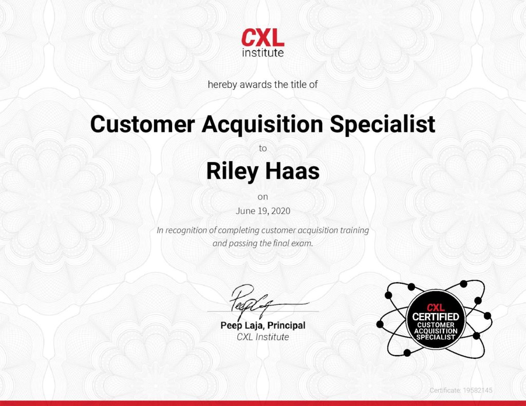 CXL-certified Customer Acquisition Specialist